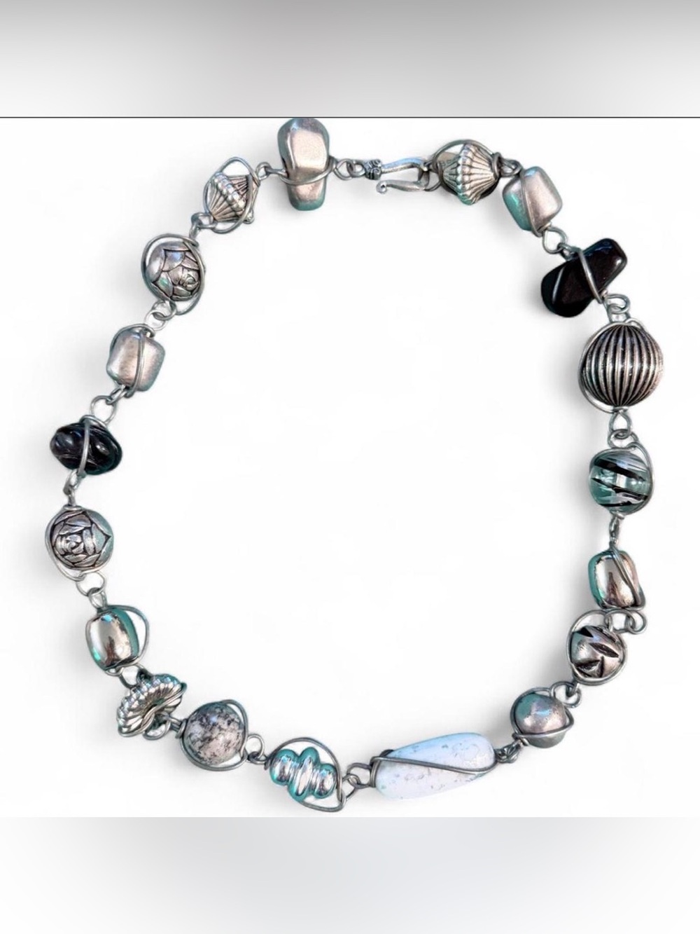 Abra Couture Mixed Metal Wire Wrapped Beaded Statement Necklace